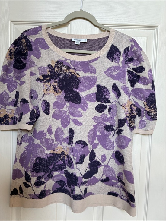Chico's Sweaters - Chico's Purple Floral Short Sleeve Sweater